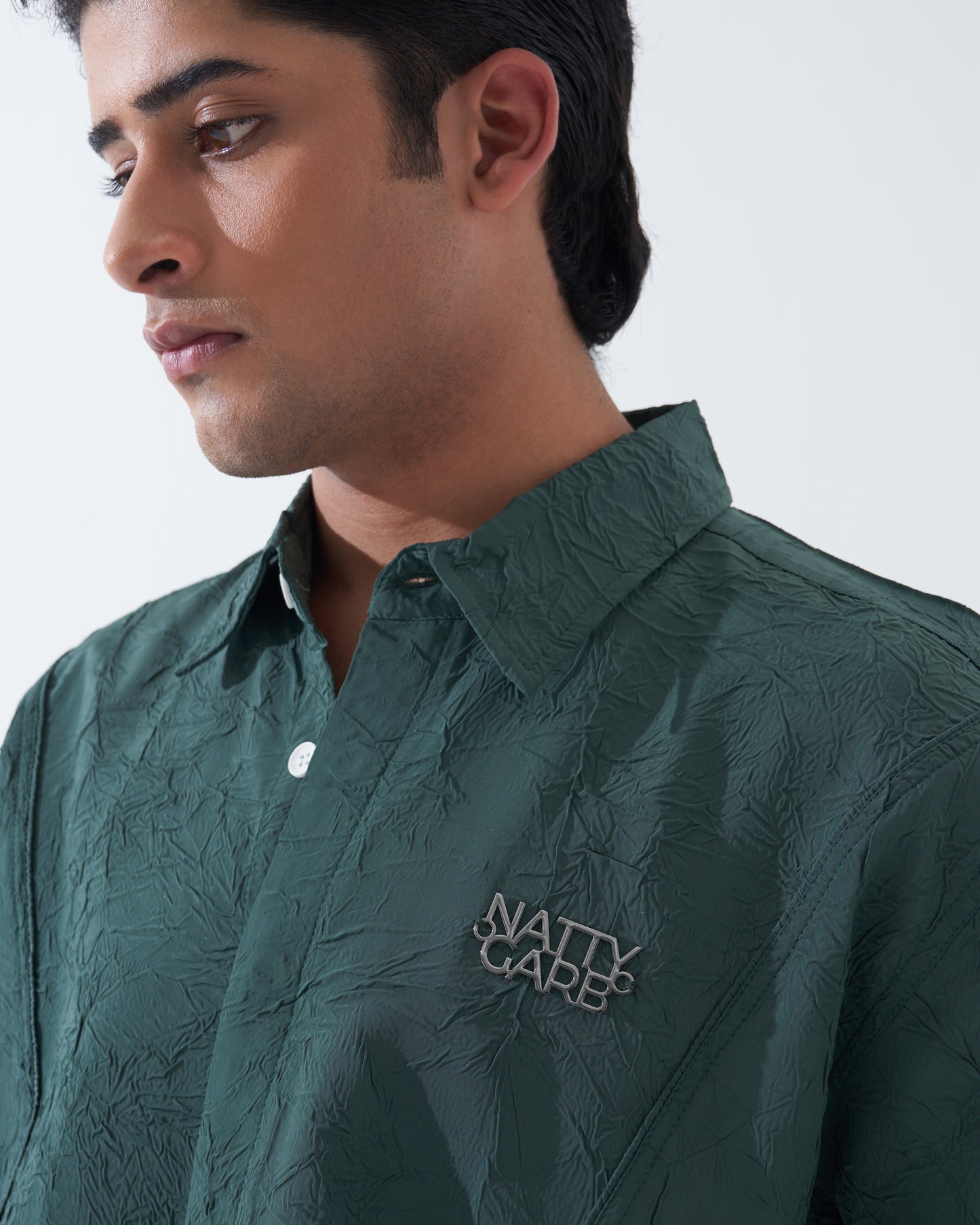 CRINKLED BOTTLE GREEN SHIRT