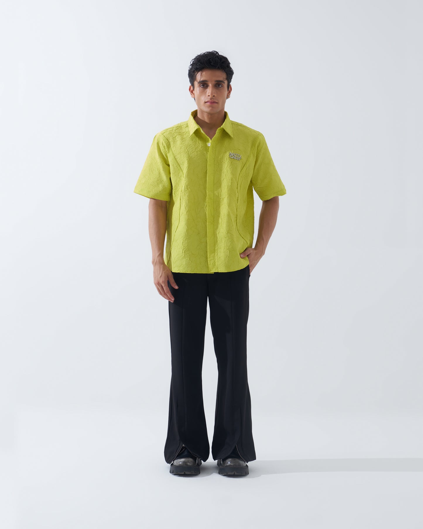 CRINKLED NEON GREEN SHIRT