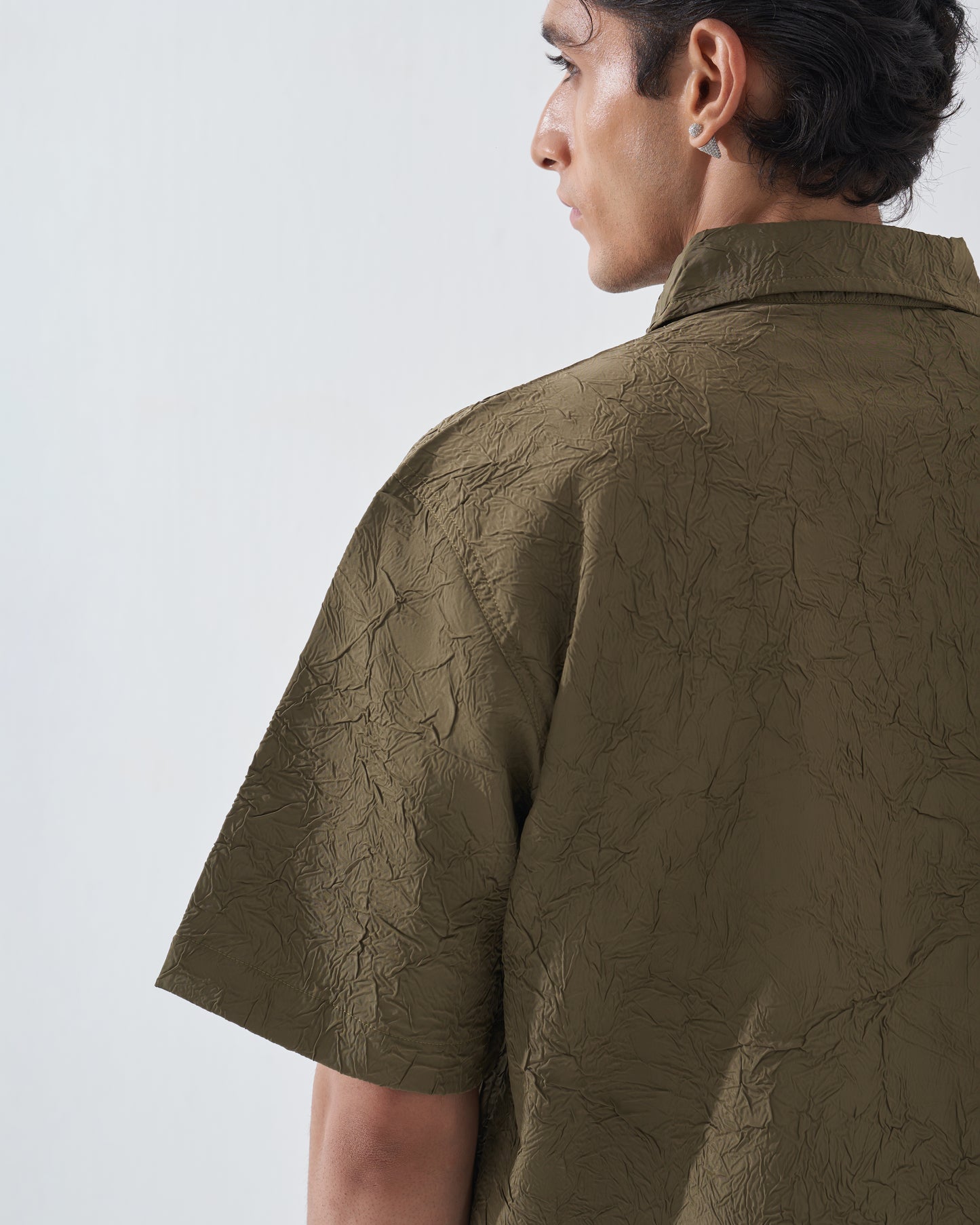 CRINKLED OLIVE GREEN SHIRT