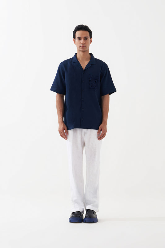 CROCHET POCKET LINEN SHIRT