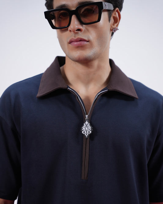 BLOCK COLLAR POLO (NAVY)