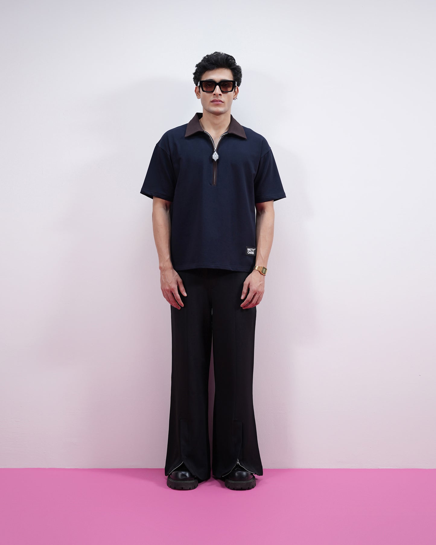 BLOCK COLLAR POLO (NAVY)