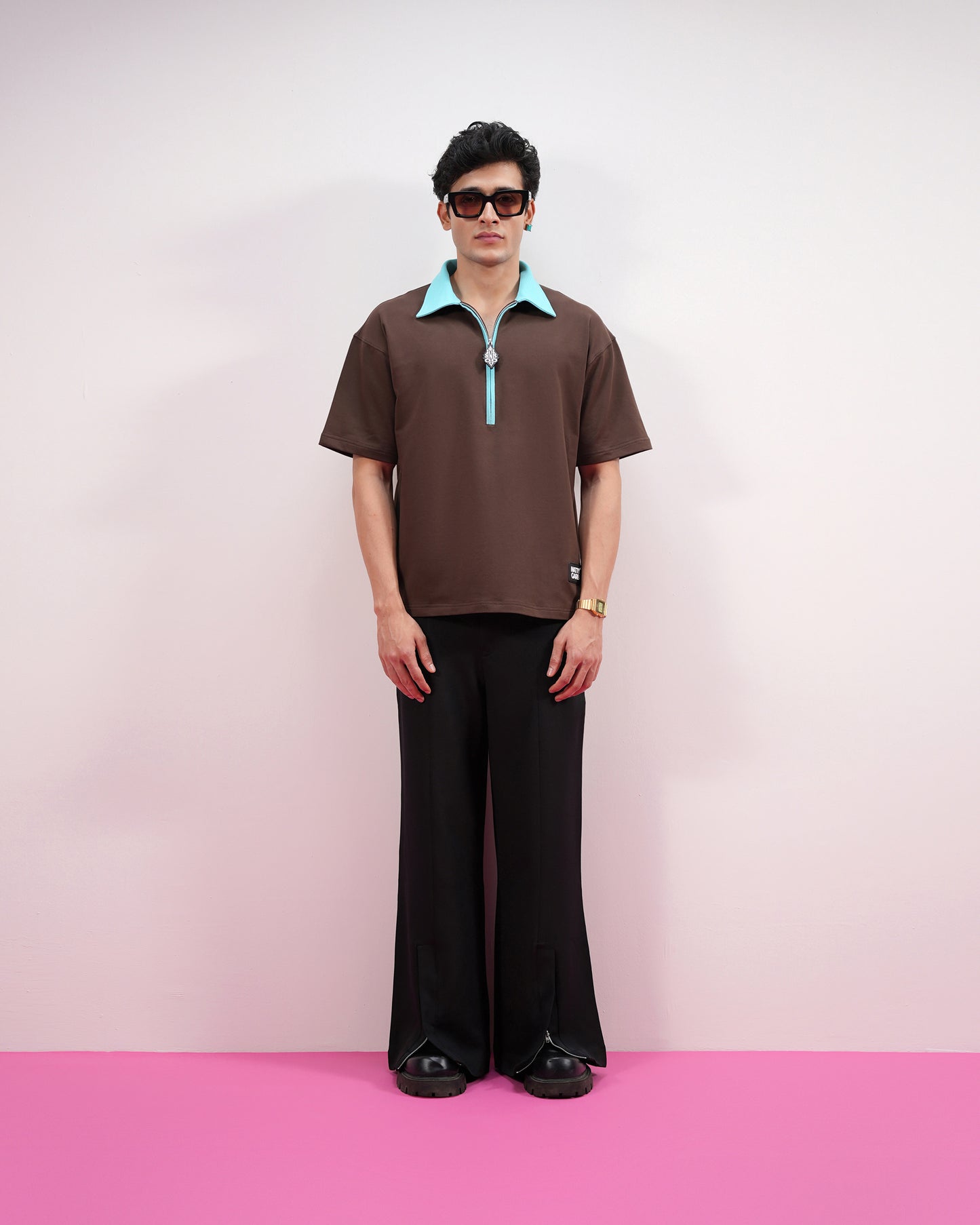 BLOCK COLLAR POLO (BROWN)