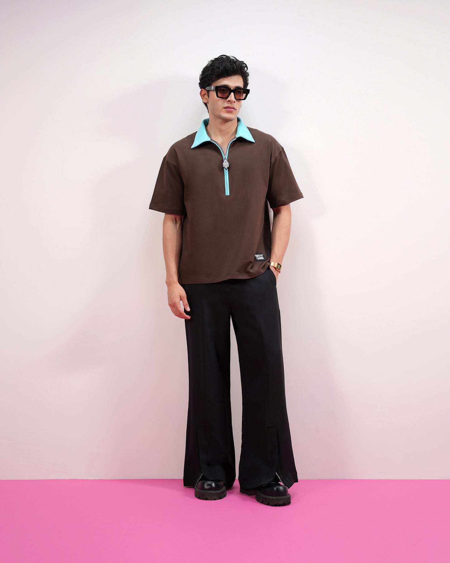 BLOCK COLLAR POLO (BROWN)