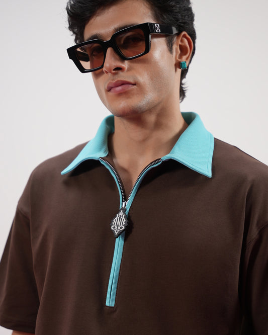 BLOCK COLLAR POLO (BROWN)