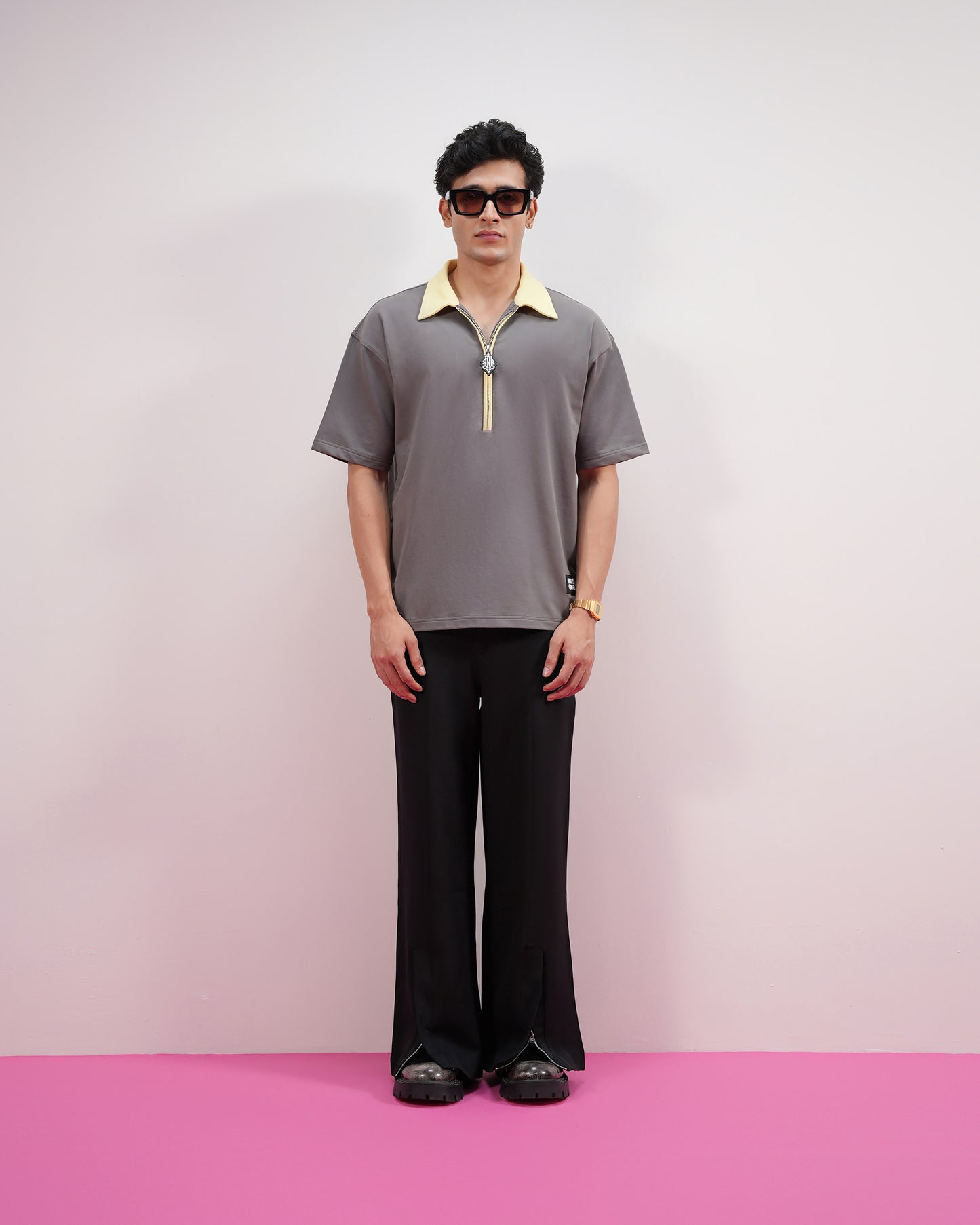 BLOCK COLLAR POLO (GREY)