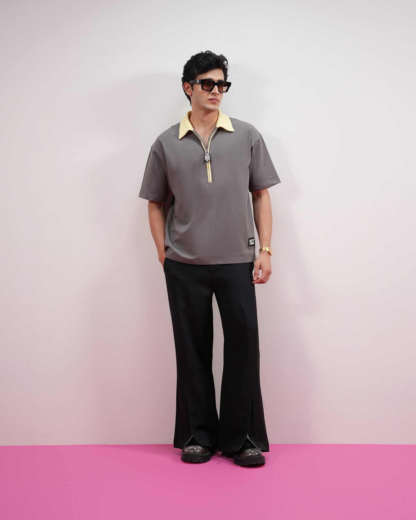 BLOCK COLLAR POLO (GREY)