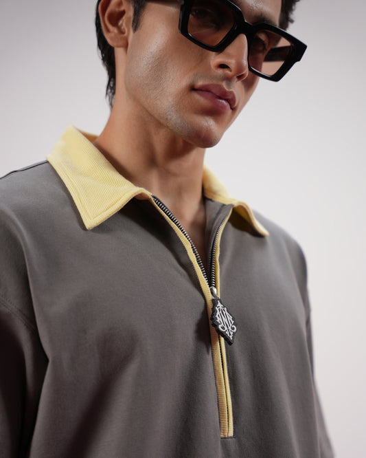 BLOCK COLLAR POLO (GREY)