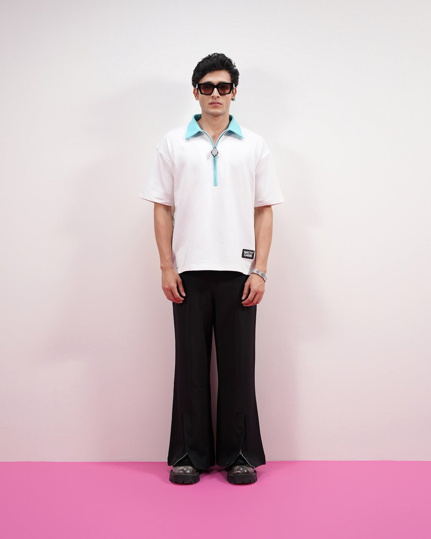 BLOCK COLLAR POLO (OYESTER WHITE )