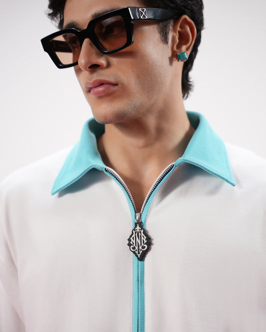 BLOCK COLLAR POLO (OYESTER WHITE )