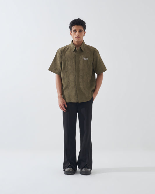 CRINKLED OLIVE GREEN SHIRT
