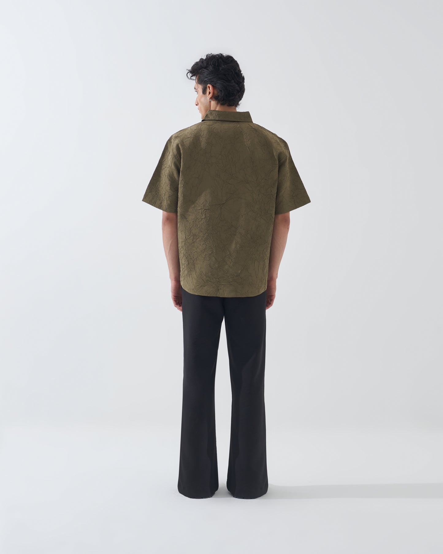 CRINKLED OLIVE GREEN SHIRT