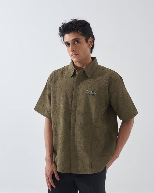 CRINKLED OLIVE GREEN SHIRT