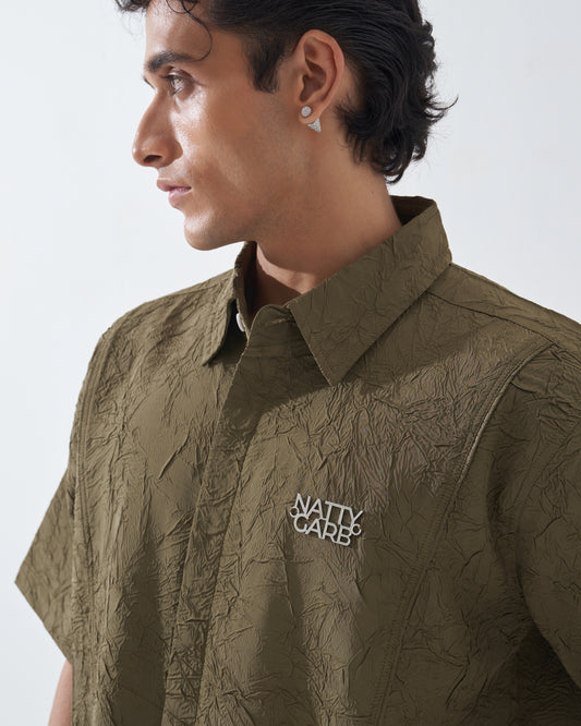 CRINKLED OLIVE GREEN SHIRT