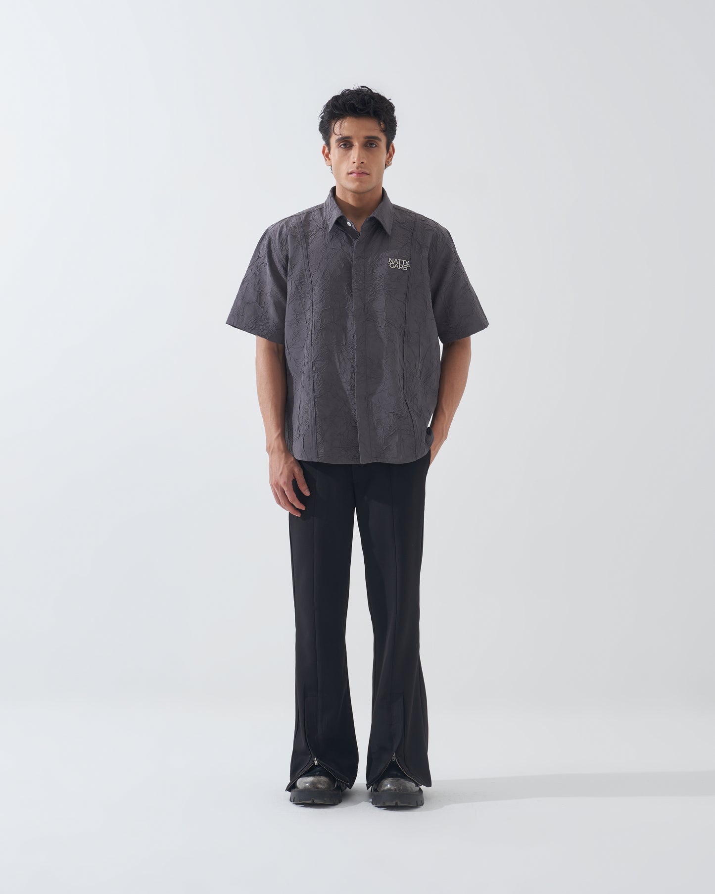 CRINKLED DARK GREY SHIRT