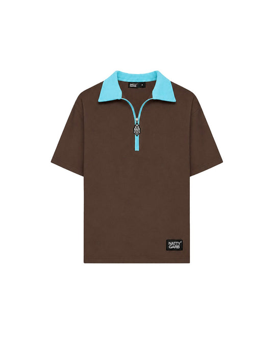 BLOCK COLLAR POLO (BROWN)